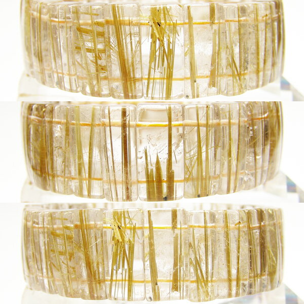 タイチンルチルクォーツ 天然石バングル 石サイズ約20×11.5mm-20×7mm 約61g 手首周りサイズ：約19cmのみ【限定1点モノ 2130-00-910-014】天然石 パワーストーン ブレスレット ブレス バングル