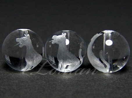 戌犬・彫刻ビーズ（天然水晶）12mm（1個販売）　天然石　パワーストーン
