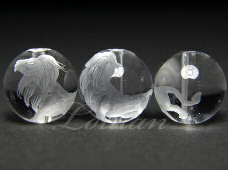 ライオン・彫刻ビーズ（天然水晶）12mm（1個販売）　天然石　パワーストーン