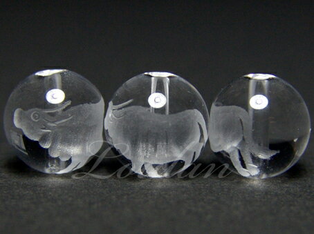 丑牛・彫刻ビーズ（天然水晶）10mm（1個販売）　天然石　パワーストーン
