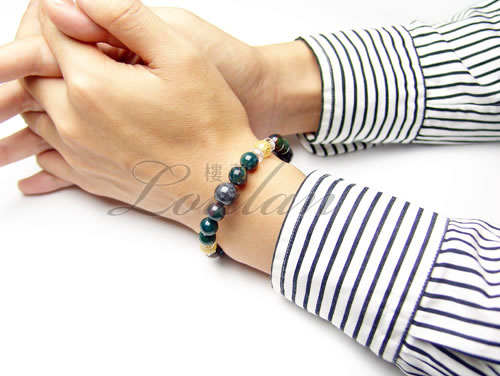 黒翡翠10mmAAA、ゴールドルチル8mmAAA、ブラッドストーン8mmAAA【福龍ブレス 2103-10-007-0】天然石 パワーストーン ブレスレット ブレス