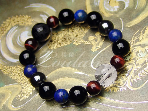 お守りパワーストーン ブレス【五爪龍・水晶/オニキス12mm、ヘマタイト/オニキス10mm、レッドタイガーアイ/ラピスラズリ8mm 2102-12-001-0】...