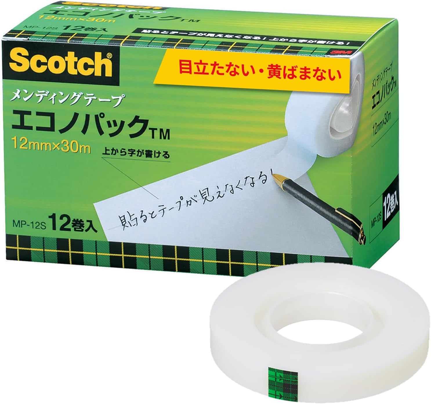 商品仕様●寸法：幅12mm×長30m●巻芯径：25mm●テープ厚：0．058mm●材質：基材＝アセテートフィルム，粘着剤＝アクリル系JANコード45474529159034547452915903　ls@AK-00067768 事務用品 貼・切用品 メンディングテープ