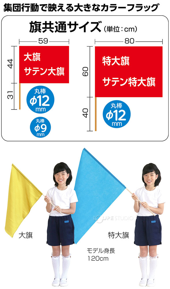 サテン大旗 約590×440mm 棒φ12mm 旗 無地 棒 フラッグ 運動会 体育祭 発表会 応援グッズ 集団行動通販　サッカー　用品　セール