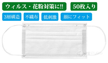 【4月25日頃入荷予定】マスク 50枚 大人用 不織布 白 使い捨てマスク 箱 3層構造 ウイルス対策 インフルエンザ 飛沫 感染 予防