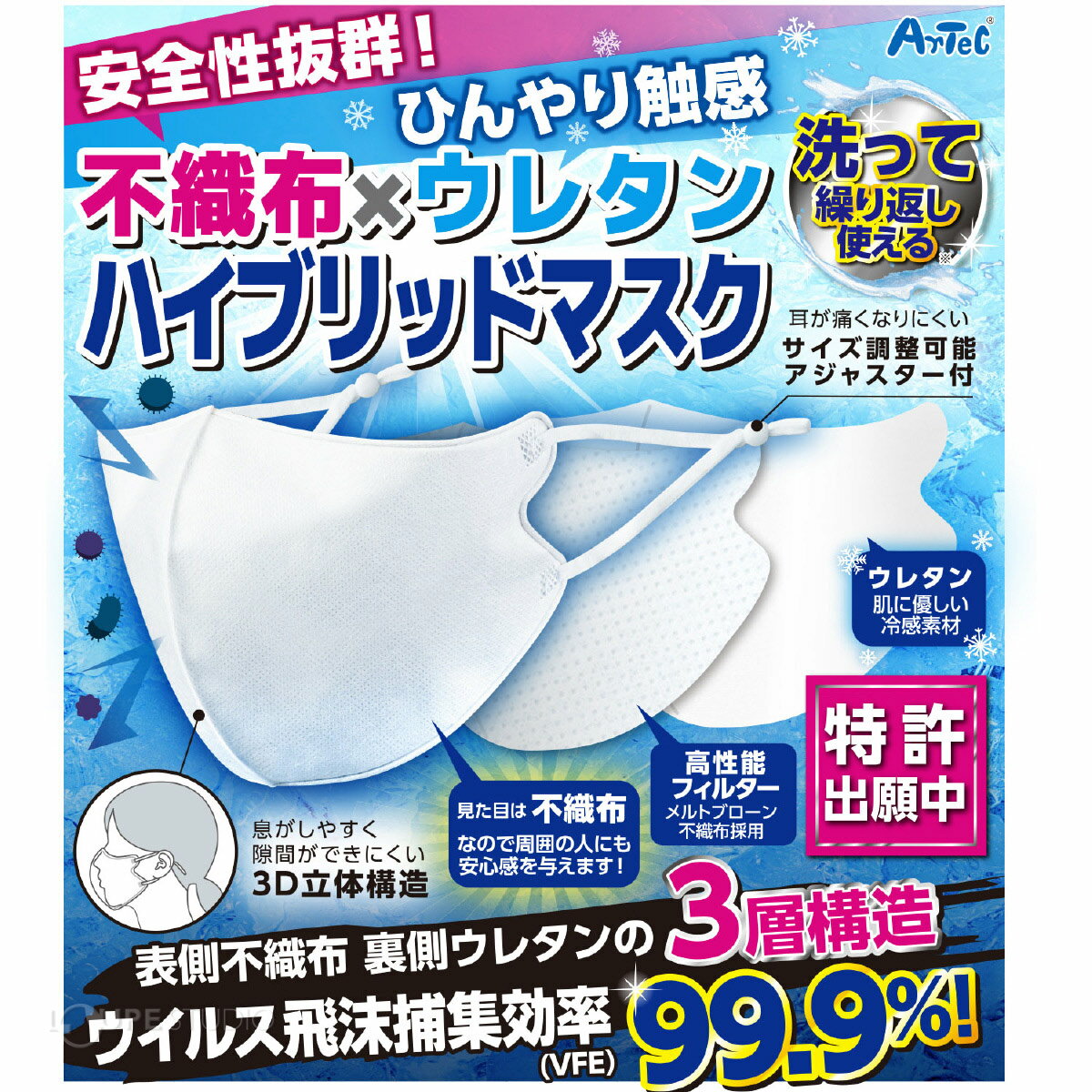 マスク 洗える 不織布×ウレタンハイブリットマ...の紹介画像2