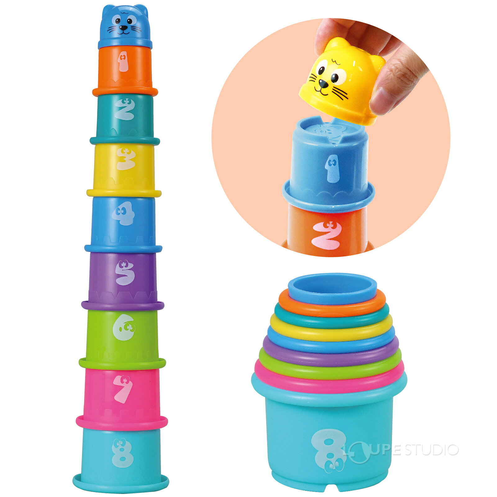 ルーペスタジオの積み木 パズル おもちゃ 知育玩具 幼児 子供 つみつみバケツ ネコ すうじ 幼稚園 保育園 室内 お外 砂場 遊び クリスマス プレゼント｜アングル2