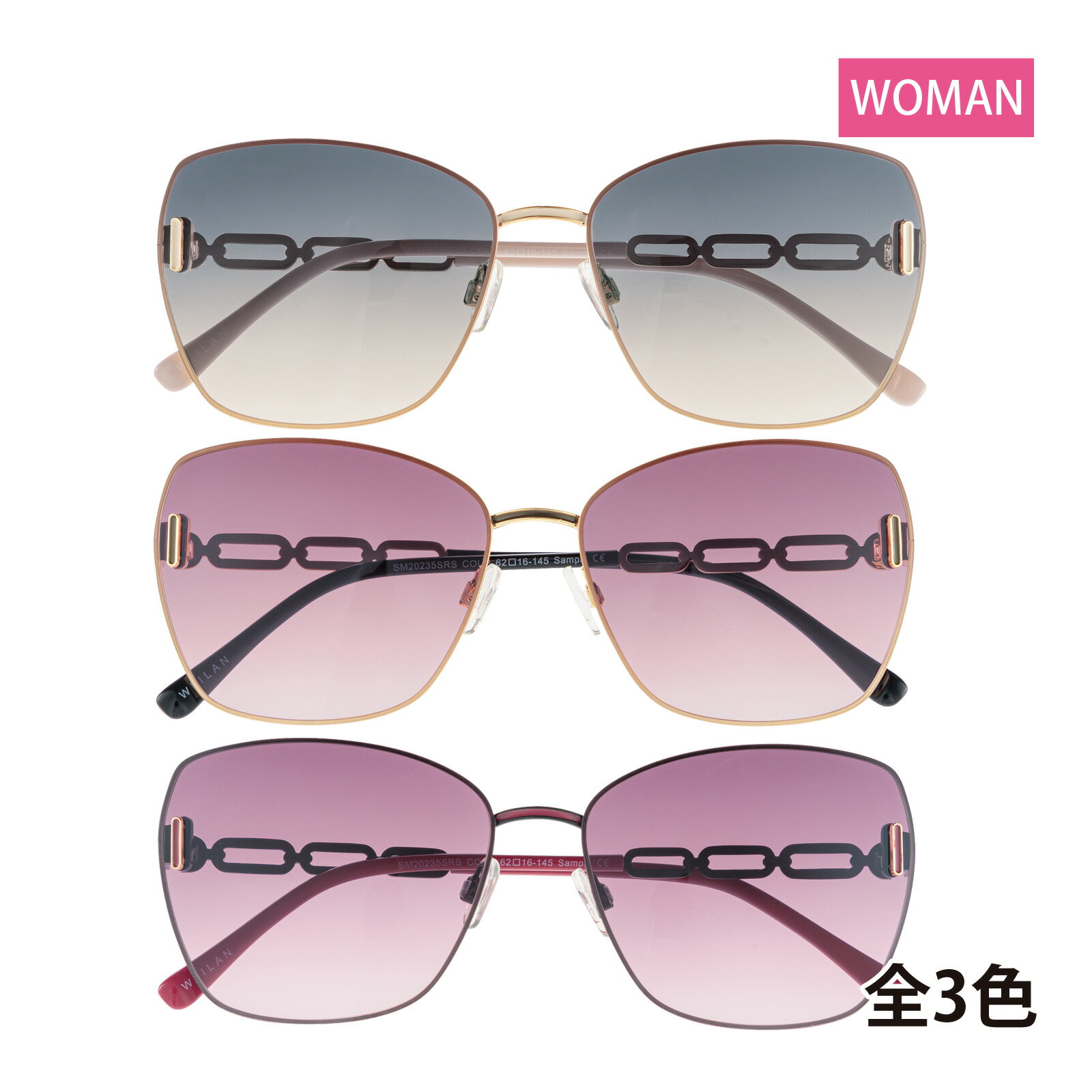 ファッション用グラス サングラス FG-M メタル カラーレンズ 色付き 女性用 おしゃれ レディース UVカット 7989-01 7989-02 7989-03 ゴールド ブラック スモーク ワイン