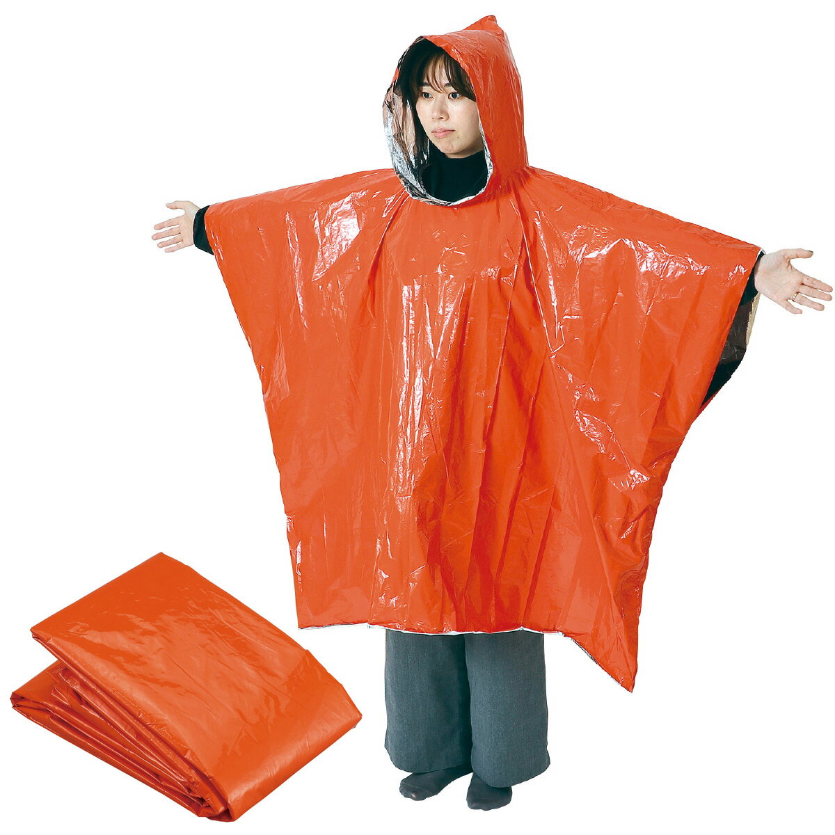 静音防寒ポンチョ 非常用 防寒 ポンチョ おすすめ 災害時 避難所 防災 緊急時 オレンジ