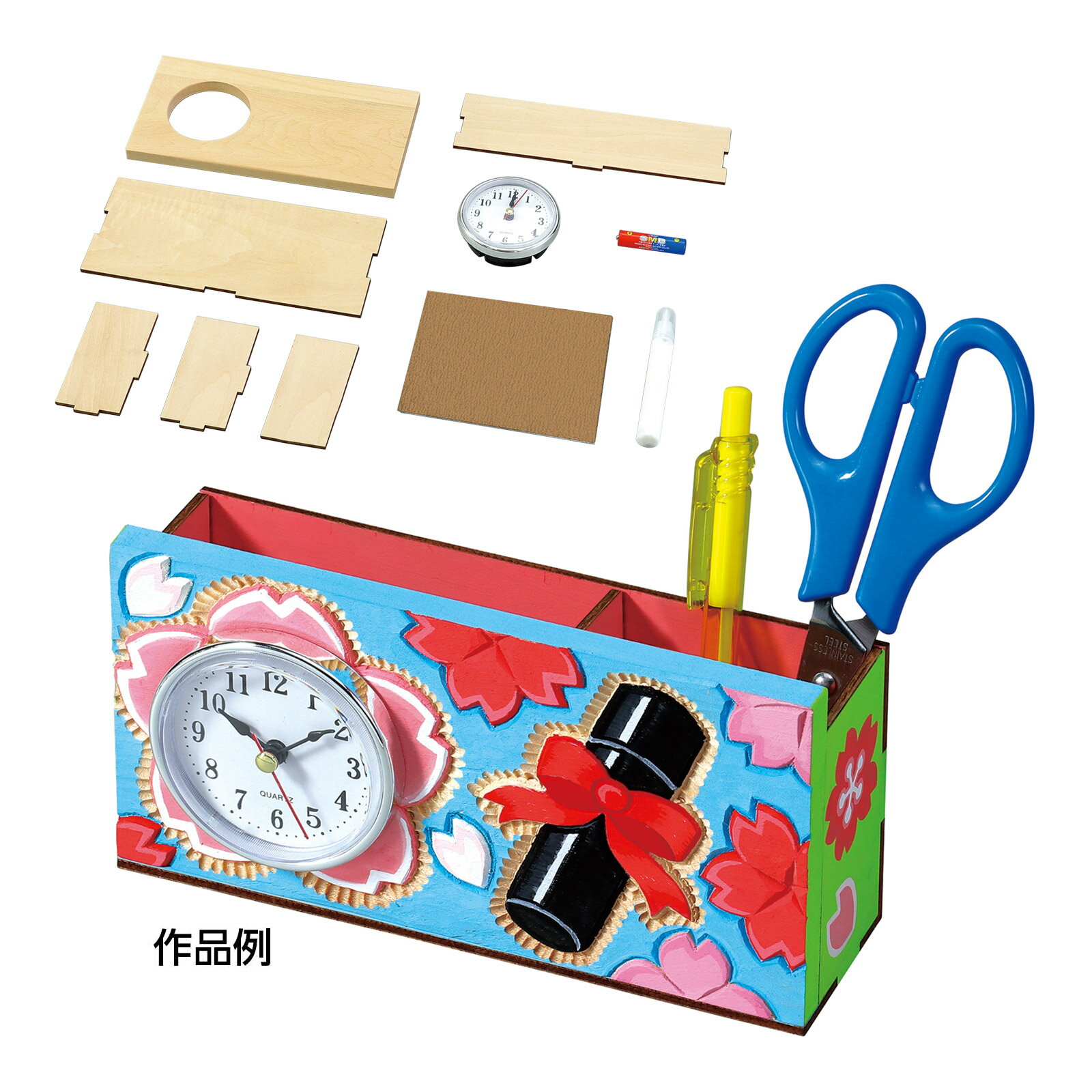 時計 工作キット 木彫時計 ミニ 学校教材 学童文具 子供 木製 工作 キット 小学生 彫刻 図工 美術 画材 掛け時計 自由研究 手作り商品番号:ATC-05328定番の木彫時計に短時間で制作できるミニサイズが登場。木彫小物かけ 壁掛け 手作り 学校教材 子供 彫刻 図工 木製 工作 キット 小学生 美術 画材 小物掛け 自由研究商品番号:ATC-05337 木彫小物かけ アーテック 学校教材 学童文具 子供 小学生 彫刻 図工 工作 美術 画材ですアーテック 木製時計工作キット お絵かき 時計 手作り 子ども クラフト商品番号:ATC-13463世界にひとつのオリジナル時計をつくろう!アートガラスフレーム 時計 手作り 時計 図工 工作キット 画材 美術 学校教材宿題 自由研究商品番号:ATC-07385短時間で製作できる150角の時計です黒彫板 丸型 時計かべかざり 美術 画材 工作キット 彫刻 図工 手作り 学校 教材 自由研究宿題商品番号:ATC-07490完成サイズ/約240×150×28mm黒彫板(穴あき加工済φ72mm)200×200×12mm×1、丸型時計ゴールド(電池付)×1、くさり×1、ヒートン×24521718300832　ls@ATC-13944 木彫,ペン立て,時計,工作,アーテック ,手作り,クラフト,学校,文房具,キット ,ウッドクラフト,自由研究,デスク,整理,小学生木彫ペン立て時計｜アーテック 手作り 工作 クラフトキット030083作って楽しい!使って便利な時計付きペン立て!机の上に飾りやすいスリム設計!短時間制作に最適。商品サイズ:完成サイズ/約180×93×60mm机の上に飾りやすいスリム設計!短時間制作に最適時計の向きは左右選んで組み立てられるしきりの場所は自由に決められる作って楽しい!使って便利な時計付きペン立て!木製パーツを組み立てて作る、時計付きペンスタンドの工作キットです。前板には彫刻でき、オリジナルのペンスタンドをつくることができます。完成後はペンやはさみなどの文房具を収納でき、時間も確認できる実用的なデスクアイテムとして使えます。時計の向きを左右どちらにも選んで組み立てられるため、自分好みのレイアウトで制作できます。机の上に飾りやすいスリム設計で、短時間で制作できるため授業やイベント工作にもおすすめ。作る楽しさと使う便利さを兼ね備えた、実用性の高い木製クラフトキットです。&nbsp;木彫ペン立て時計｜アーテック 手作り 工作 クラフトキットスペック商品サイズ完成サイズ/約180×93×60mm重量158gセット内容前板×1、背板×1、側板×2、仕切り板×1、底板×1、時計(単3マンガン乾電池1本付)×1、紙やすり×1、木工用接着剤×1対象年齢9歳以上目安制作時間120分用意するもの彫刻刀、画材材質前板/シナ、背板・側板・仕切り板・底板/ポプラベニヤ、時計/ABS・PS、紙やすり/紙、木工用接着剤/EVA・PVA・水注意小物は付属しておりません。製造国中国 アーテック(artec) ※仕様及び外観は改善のため、予告なく変更することがあります。●工作●夏休み●自由研究【●こども館】