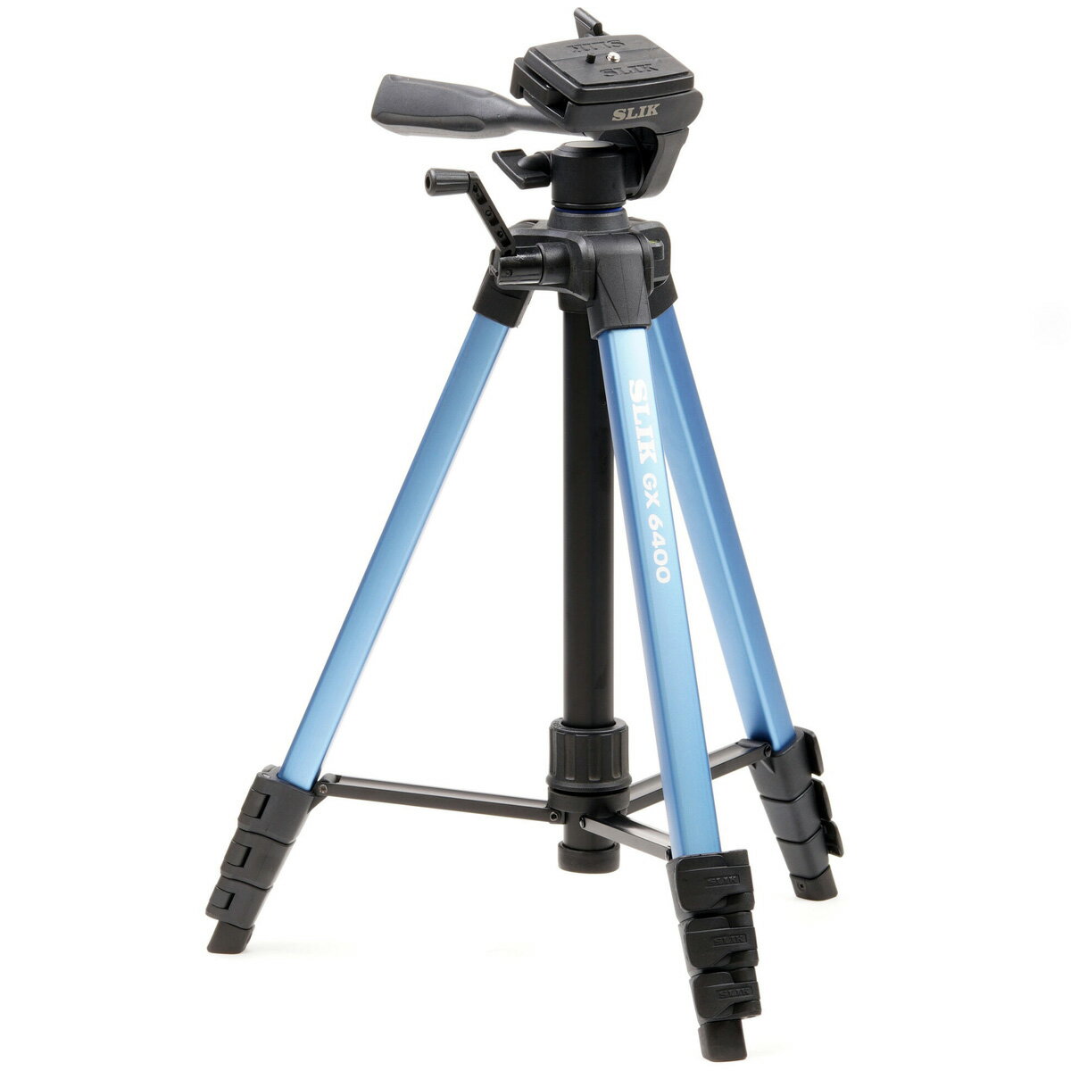 カメラ 三脚 アルミ コンパクト 4段 折りたたみ 高さ調整 DIN規格 3方向 軽量 ブルー SLIK スリック 水準器 一眼レフ 旅行 運動会 キャンプ アウトドア ビデオカメラ スマホのサムネイル
