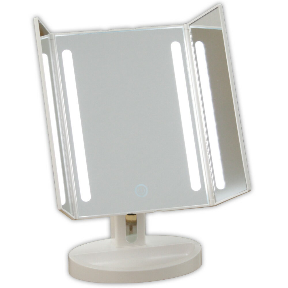 LEDライト三面 メイクアップミラー ホワイト 三面鏡タイプ 電池 USB 鏡 ミラー メイクミラー ライト付き led おすすめ 人気