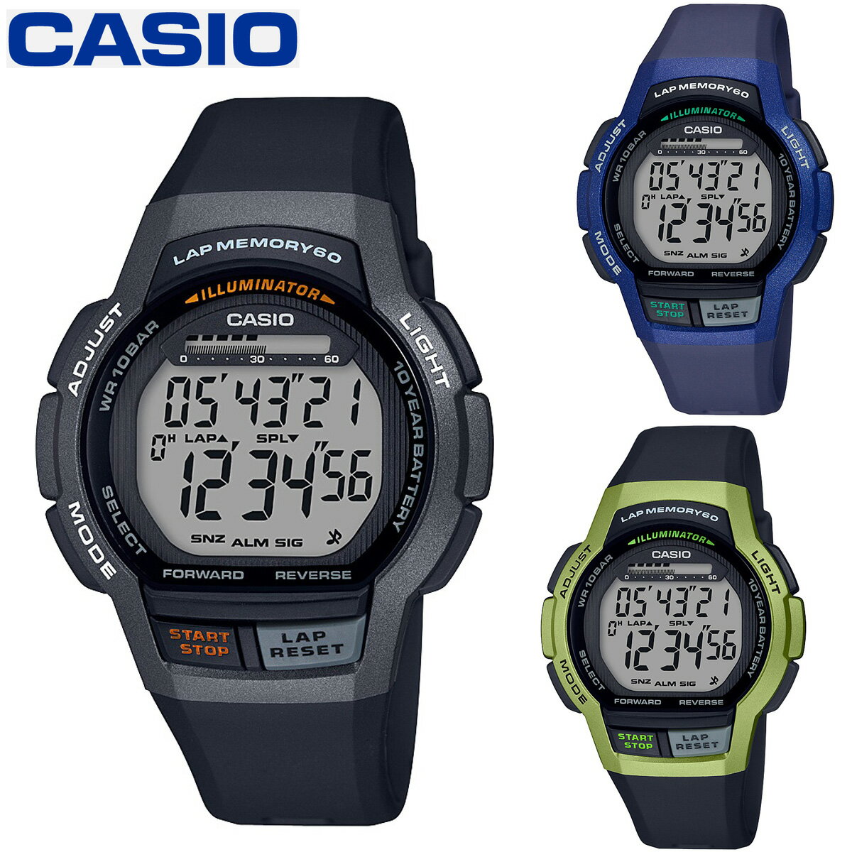 カシオ 腕時計 スポーツウォッチ CASIO ランニングウォッチ ランナーズ ジョギング マラソン ラップ・スプリットタイム 水泳 10気圧防水 WS-1000H