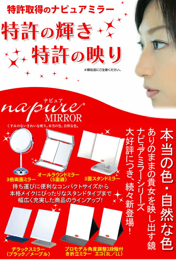 折立ミラー エコ L HP-51 ナピュアミラー プロモデル 鏡 かがみ 卓上鏡 スタンドミラー ナピュアミラー 特許取得 毛穴 シミ シワ メイク プロ仕様 堀内鏡工業