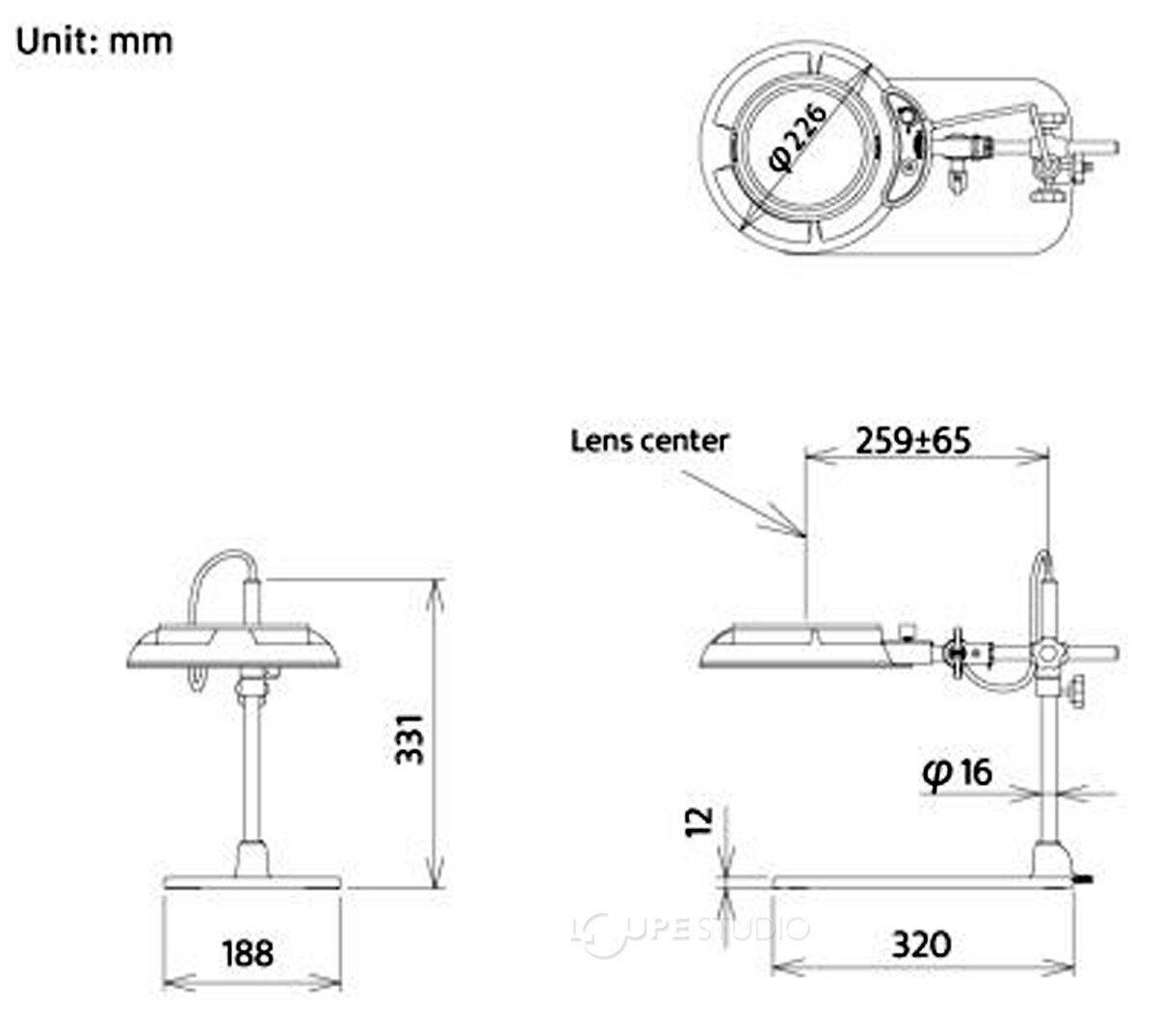 フルスペクトル LED 照明拡大鏡 テーブルスタンド式 10倍 ENVL6K×B-10AR ルーペ 検品 手芸 検査 スタンドルーペ オーツカ光学