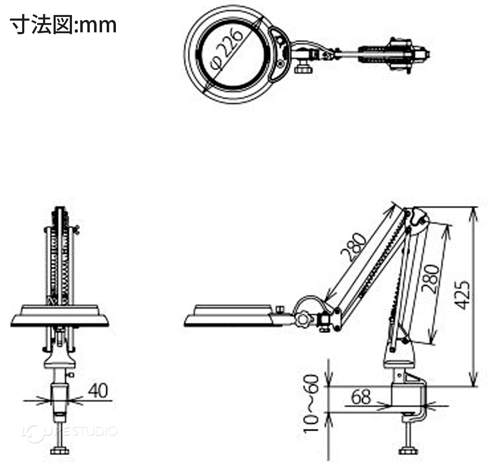 LED照明拡大鏡MAGNALIGHT MGL-CF 2X AR 150mm 虫眼鏡 拡大鏡 精密作業用 手芸用 スタンドルーペ