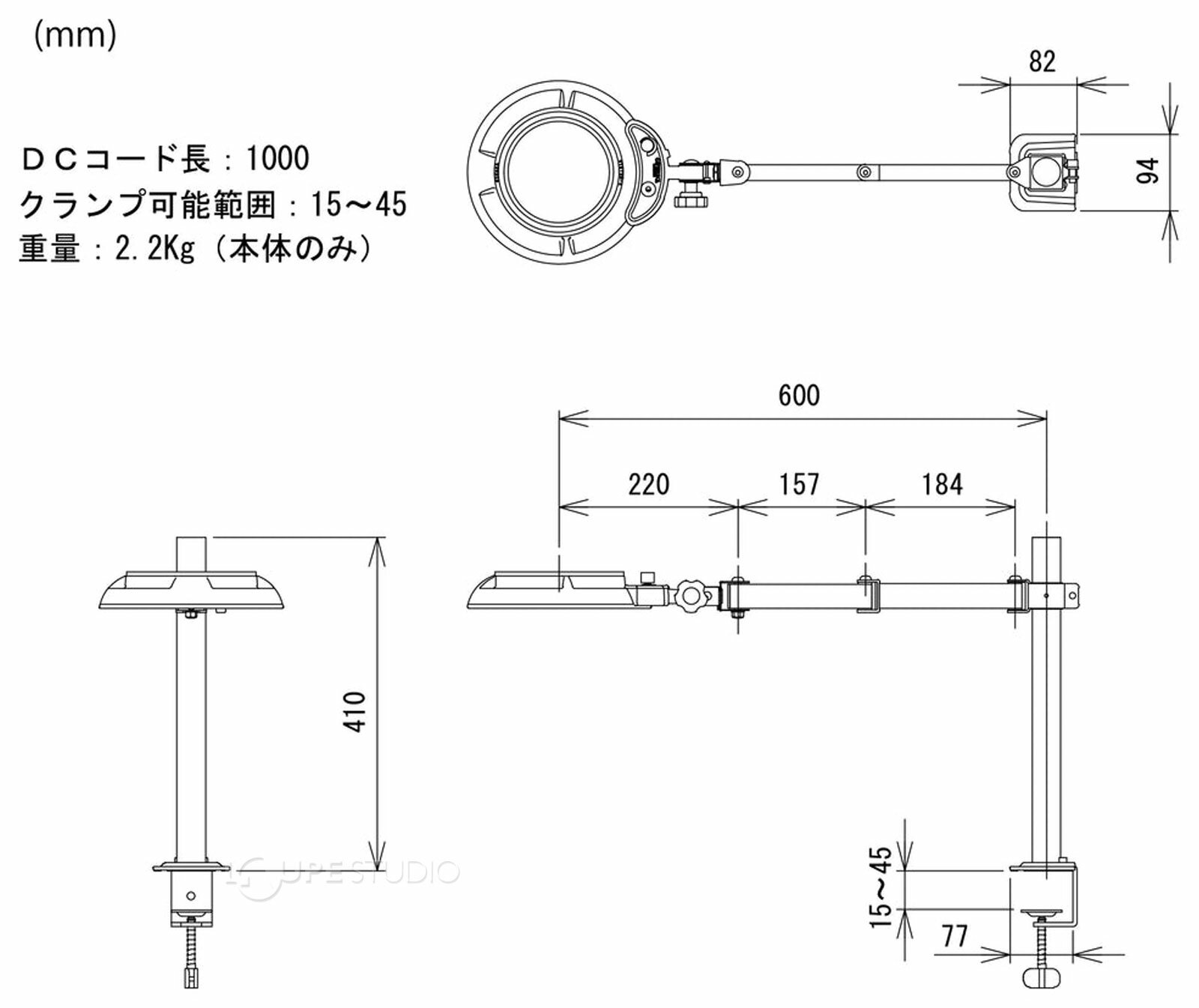 スタンドルーペ ENVL-SA 3XAR 3倍 LED照明拡大鏡 スイングアーム式 クランプ取付式 虫眼鏡 検品 両手が使える 工業用 オーツカ光学