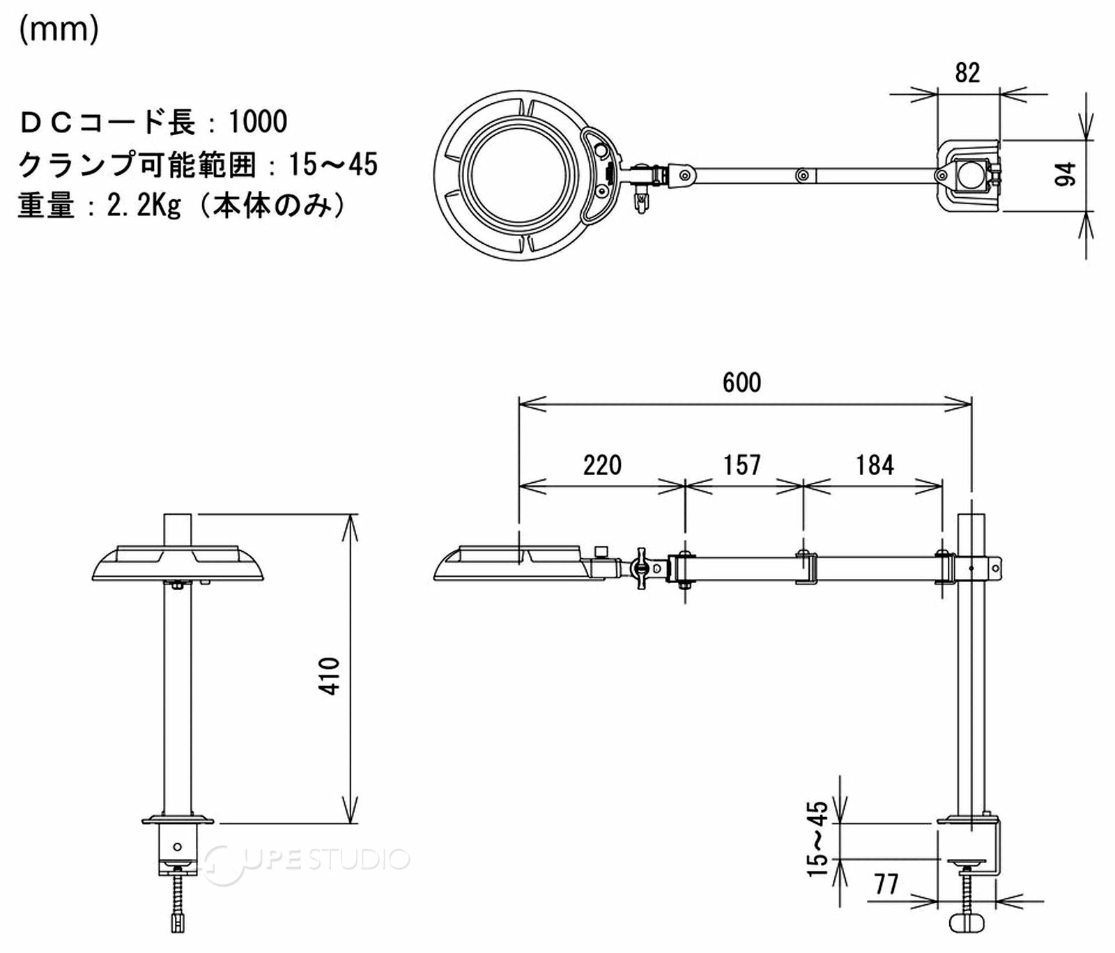 スタンドルーペ ENVL6K-SA 3X 3倍 フルスペクトル LED照明拡大鏡 スイングアーム式 クランプ取付式 虫眼鏡 検品 両手が使える 工業用 オーツカ光学