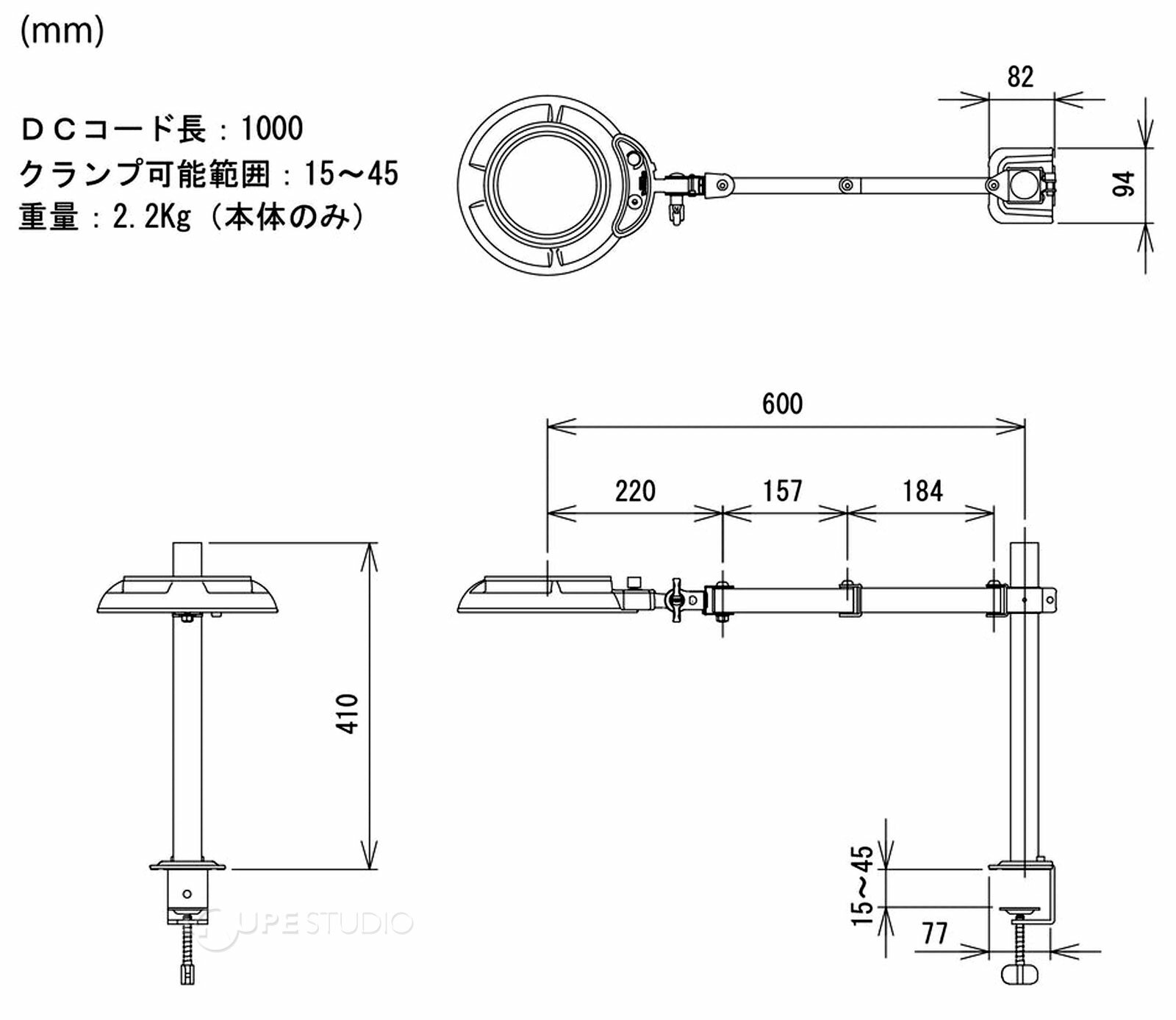 スタンドルーペ ENVL6K-SA 6X 6倍 フルスペクトル LED照明拡大鏡 スイングアーム式 クランプ取付式 虫眼鏡 検品 両手が使える 工業用 オーツカ光学