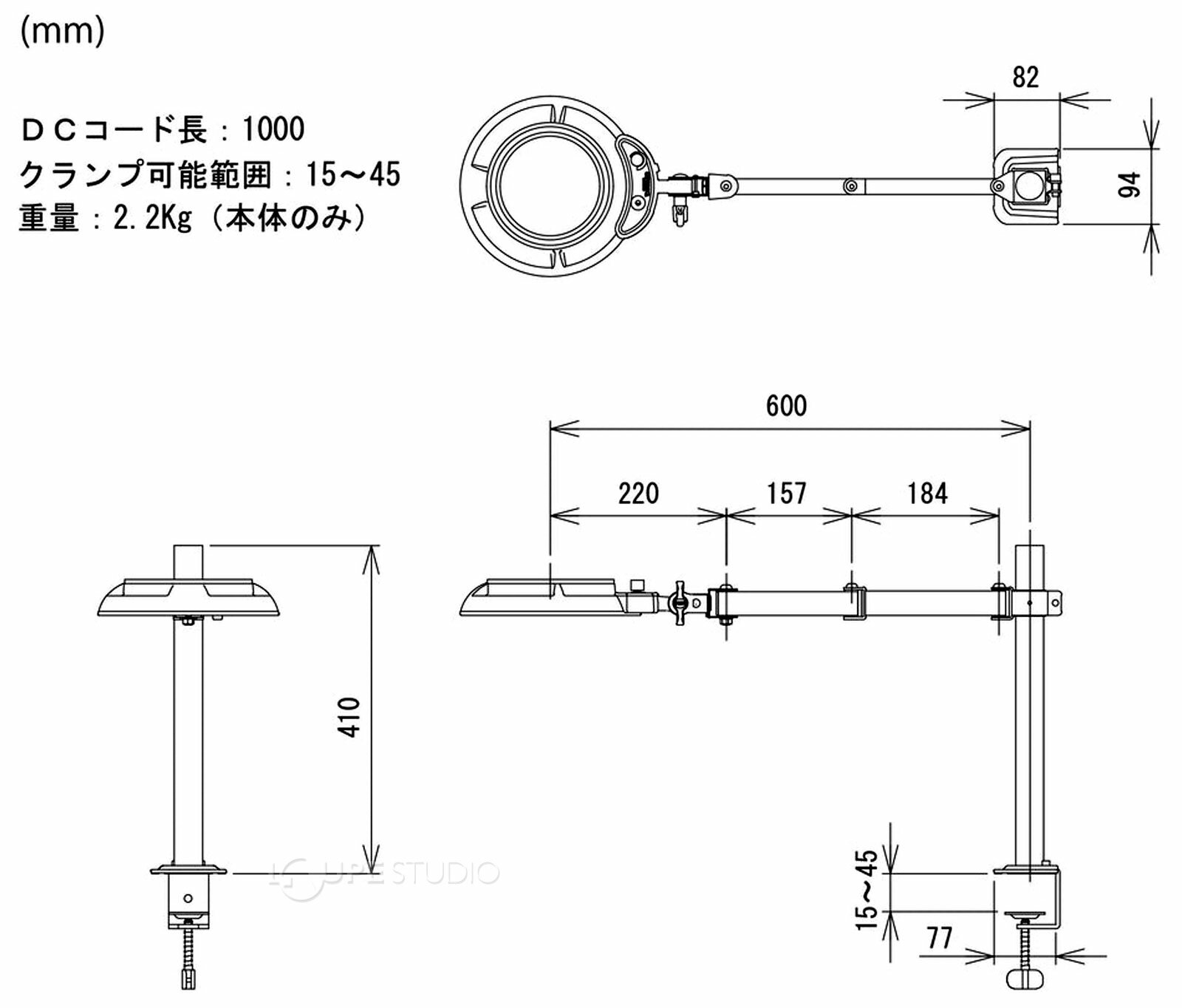 スタンドルーペ ENVL6K-SA 10X 10倍 フルスペクトル LED照明拡大鏡 スイングアーム式 クランプ取付式 虫眼鏡 検品 両手が使える 工業用 オーツカ光学