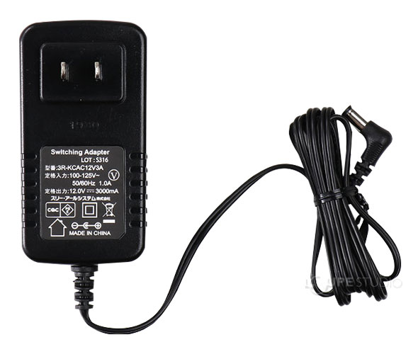 ACアダプター 12V スイッチング式 3A 1.2m L型コネクタ ブラック 出力プラグ外径5.5mm(内径2.1mm) 3R スリーアールソリューション