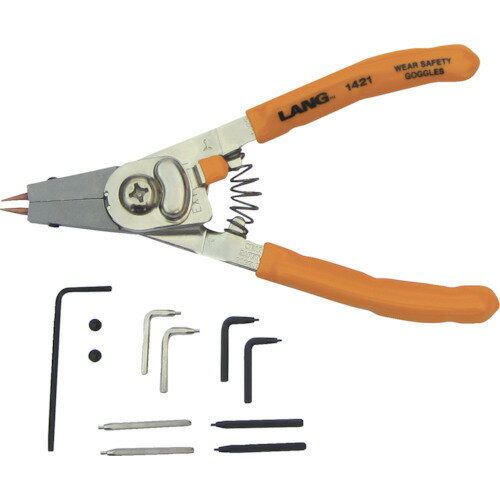 LANGTOOLS スナップリングプライヤー(替爪式・軸穴兼用・口開き調整機能付) [1421] 1421 販売単位：1 送料無料
