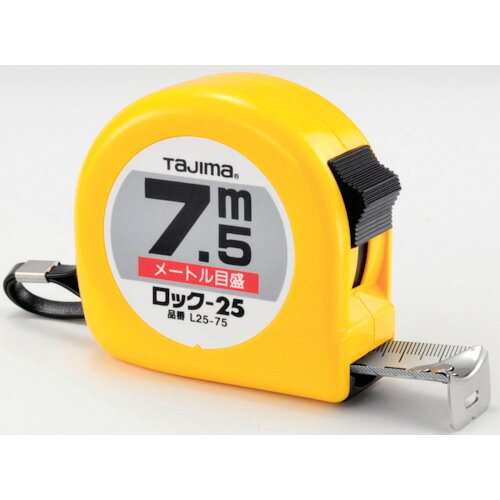 4975364010544｜3101142 [L2575BL] 1個販売 商品画像については実際の製品と異なる場合がございます。あくまでも商品のスペックをご確認の上ご注文をお願いいたします。※この商品は受注発注の商品です。その為メーカーに在庫がない場合がございます。その場合は大変申し訳ございませんがキャンセルとさせて頂きます。予めご了承下さい。3101142特長テープを固定できる、ロックタイプです。ショックアブソーバー付です。テープ幅19mm以上は表・裏両面目盛です。（ただしL25-100BLは片面目盛）仕様テープ長さ(m)：7.5テープ幅(mm)：25水平保持(m)：2.4爪仕様：移動爪ショックアブソーバー：ありショックアブソーバー付：ありヨンゴーゴーピッチ表示：あり仕様2移動爪ロックタイプJIS1級両面目盛ベルトフック付減速ボタン：なし材質_仕上テープ:スチール質量390.000G原産国中国JANコード4975364010544「ルーペスタジオ」では、拡大鏡(虫眼鏡/ルーペ)、双眼鏡、単眼鏡、望遠鏡などのレンズ製品を主に取り扱っております。工具製品は常には在庫しておらずお取りよせとなります。ご了承下さい。コンベックス ロックタイプコンベックスタジマ ロックー25 7．5m 関連商品へ