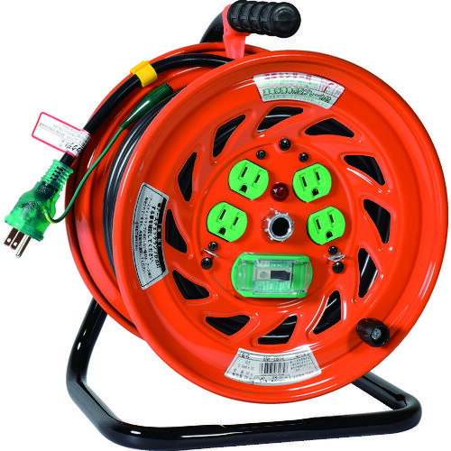 コードリール 単相100V・ブレーカー付 NICHIDO 電工ドラム アースチェックリール 漏電保護専用ブレーカ付 30m [GNF-EB34] 販売単位：1 送料無料