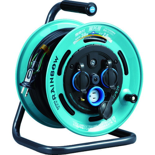 コードリール 単相100V・防雨型 ハタヤ 屋外用レインボーリール 単相100Vアース付 30m [GE-30K] 販売単..