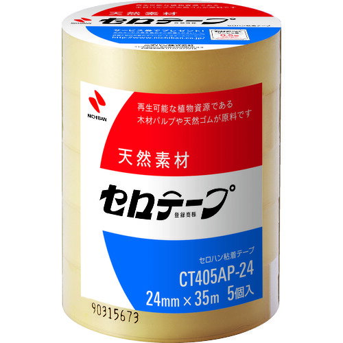 4987167056131｜0060399 [CT405AP24] 1PK販売 商品画像については実際の製品と異なる場合がございます。あくまでも商品のスペックをご確認の上ご注文をお願いいたします。※この商品は受注発注の商品です。その為メーカーに在庫がない場合がございます。その場合は大変申し訳ございませんがキャンセルとさせて頂きます。予めご了承下さい。0060399特長力をかけずに素早く切れ、しっかりとよく貼りつきます。バイオマスマーク認定製品です。[[CO2]]排出量が少なく環境に優しい商品です。静電気が起こりにくく、においが少ないです。仕様色：透明幅(mm)：24長さ(m)：35厚さ(mm)：0.05仕様2芯径：3インチ(76mm)手で切断可能JIS適合　JIS−Z−1522材質_仕上基材:セロハン粘着剤:ゴム系質量332.000G原産国日本JANコード4987167056131「ルーペスタジオ」では、拡大鏡(虫眼鏡/ルーペ)、双眼鏡、単眼鏡、望遠鏡などのレンズ製品を主に取り扱っております。工具製品は常には在庫しておらずお取りよせとなります。ご了承下さい。事務用テープ セロハンテープニチバン セロテープ業務用CT405AP−24mmX35m（5巻入） 関連商品へ