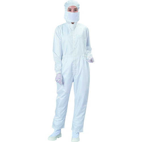 クリーンルーム用ウェア ISO Class 5 BLASTON フード付カバーオール-白-L [BSC-11001-W-L] 販売単位：1 送料無料