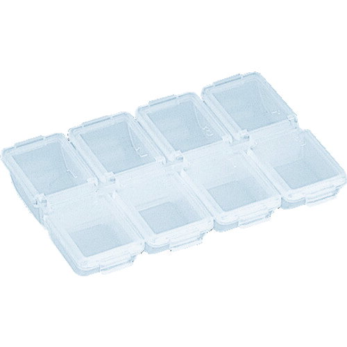 4989999511932｜299-6316 [TJC8] 1個販売こちらの商品はメール便対応商品です。メール便対応数：15（※1回のご注文で対応数の合計が101以上だとメール便は対応できませんので予めご了承下さい。) 商品画像については実際の製品と異なる場合がございます。あくまでも商品のスペックをご確認の上ご注文をお願いいたします。※この商品は受注発注の商品です。その為メーカーに在庫がない場合がございます。その場合は大変申し訳ございませんがキャンセルとさせて頂きます。予めご了承下さい。299-6316特長小物をすっきり収納するのに便利なケースです。仕様色：クリア外形寸法(mm)間口：86外形寸法(mm)奥行：64外形寸法(mm)高さ：13有効内寸(mm)間口：15有効内寸(mm)奥行：23有効内寸(mm)高さ：10タイプ：固定仕切コマ数：81コマ有効内寸(mm)：15×23×10仕様2固定仕切タイプ仕切あり樹脂製材質_仕上本体:ポリプロピレン（PP）質量20.100G原産国日本JANコード4989999511932「ルーペスタジオ」では、拡大鏡(虫眼鏡/ルーペ)、双眼鏡、単眼鏡、望遠鏡などのレンズ製品を主に取り扱っております。工具製品は常には在庫しておらずお取りよせとなります。ご了承下さい。パーツケース パーツケース（樹脂製）TRUSCO ジョイントケース 関連商品へ