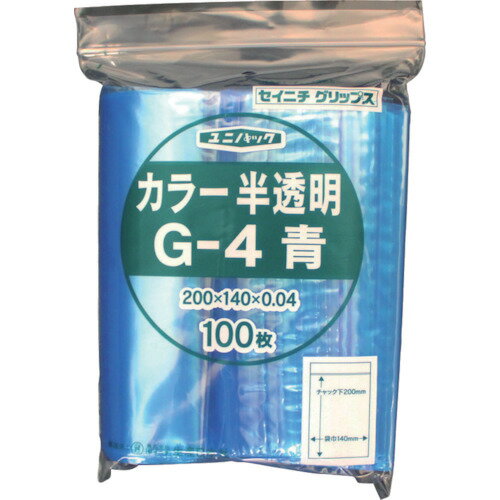 4909767112819｜3667545 [G4CB] 1袋販売 商品画像については実際の製品と異なる場合がございます。あくまでも商品のスペックをご確認の上ご注文をお願いいたします。※この商品は受注発注の商品です。その為メーカーに在庫がない場合がございます。その場合は大変申し訳ございませんがキャンセルとさせて頂きます。予めご了承下さい。3667545特長スタンダードなフィルム厚0.04mmのチャック付ポリエチレン袋です。用途部品等の保管、管理。仕様色：半透明ブルー縦(mm)：200横(mm)：140厚さ(mm)：0.04材質_仕上ポリエチレン（PE）質量253.000G原産国日本JANコード4909767112819「ルーペスタジオ」では、拡大鏡(虫眼鏡/ルーペ)、双眼鏡、単眼鏡、望遠鏡などのレンズ製品を主に取り扱っております。工具製品は常には在庫しておらずお取りよせとなります。ご了承下さい。ポリ袋 チャック付ポリ袋セイニチ チャック付ポリ袋 ユニパック 関連商品へ