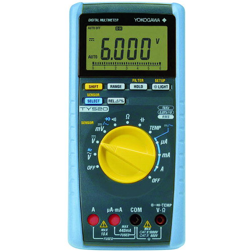 4571237595042｜355-4309 [TY520] 1個販売 システム上、送料無料と表記されていても、沖縄県・離島宛、大型商品は追加料金をいただく場合があります。別途費用が発生する場合、システムの都合上ご購入時の自動配信メールには追加料金が含まれておりません。当店でご注文内容を確認し、別途メールにてご請求金額を連絡致します。商品画像については実際の製品と異なる場合がございます。あくまでも商品のスペックをご確認の上ご注文をお願いいたします。※この商品は受注発注の商品です。その為メーカーに在庫がない場合がございます。その場合は大変申し訳ございませんがキャンセルとさせて頂きます。予めご了承下さい。355-4309特長端子の誤挿入防止シャッター機能付です。CE規格品です。用途電気・電子回路設計、製造、検査、電気工事等に。仕様直流電圧(V)：1000交流電圧(V)：1000直流電流(A)：10交流電流(A)：10抵抗(Ω)：60M検波方式：真の実効値整流(RMS)電源(V)：単3乾電池(R6)×4本(付属)幅(mm)：90奥行(mm)：49高さ(mm)：192電源：単3乾電池(R6)×4本(付属)連続使用時間(h)：約300最大表示(カウント)：6000仕様2通信機能：なし（TY520）、あり（TY530）質量570.000G原産国タイJANコード4571237595042「ルーペスタジオ」では、拡大鏡(虫眼鏡/ルーペ)、双眼鏡、単眼鏡、望遠鏡などのレンズ製品を主に取り扱っております。工具製品は常には在庫しておらずお取りよせとなります。ご了承下さい。マルチメーター デジタルテスタ横河 関連商品へ