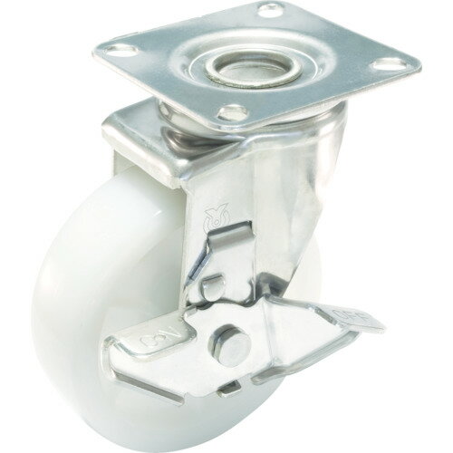 プレート式ステンレス金具キャスター ナイロン車 ユーエイ プレート式 自在 ステンレスキャスター ナイロン 車輪径150mm ストッパー付き Jタイプ SUS-J2-S型 取付寸法80×80(75×75) [SUS-NJ2-150S] 販売単位：1 送料無料