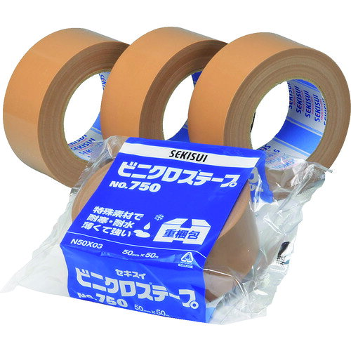 4901860104876｜497-7025 [N50X03] 1巻販売商品画像については実際の製品と異なる場合がございます。あくまでも商品のスペックをご確認の上ご注文をお願いいたします。※この商品は受注発注の商品です。その為メーカーに在庫がない場合がございます。その場合は大変申し訳ございませんがキャンセルとさせて頂きます。予めご了承下さい。497-7025特長ベースに新繊維・特殊ラミネートクロスを採用しています。優れた梱包性能を発揮します。特殊素材で耐寒・耐水性能が高いです。油性マジックで文字が書けます。仕様色：ブラウン幅(mm)：50長さ(m)：50厚さ(mm)：0.14テープカット条件：手で切断可能粘着力(N/10mm)：7.0引張強度(N/10mm)：73仕様2基材：PETクロステープ厚み：0.155mm粘着剤：ゴム系粘着剤材質_仕上基材：ポリエチレンテレフタレート(PET)クロス粘着材：ゴム系質量400.000G原産国日本JANコード4901860104876「ルーペスタジオ」では、拡大鏡(虫眼鏡/ルーペ)、双眼鏡、単眼鏡、望遠鏡などのレンズ製品を主に取り扱っております。工具製品は常には在庫しておらずお取りよせとなります。ご了承下さい。梱包用テープ クロス粘着テープ積水 ビニクロステープNo．750 関連商品へ