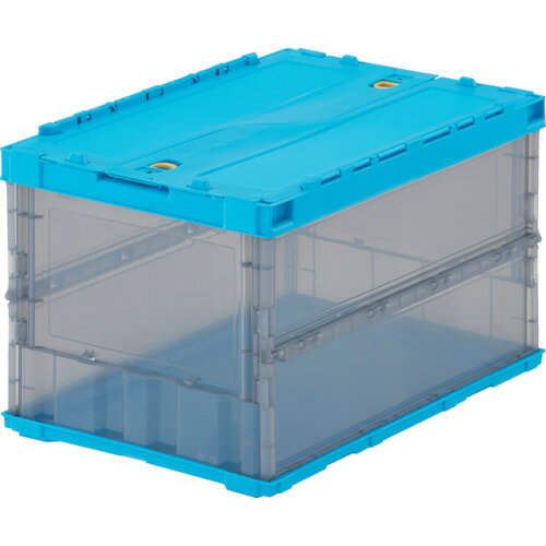 TRUSCO トラスコ中山 オリコン 薄型折りたたみコンテナ スケルコン 50L ロックフタ付 ブルー/透明ブラ..