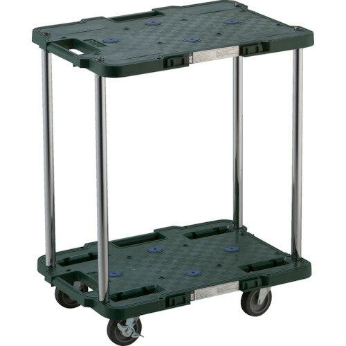 樹脂製 連結タイプ TRUSCO トラスコ中山 樹脂製台車 ルートバン 2段式 370X500 4輪自在ストッパー付 緑 [MPB-502JS-GN] 販売単位：1 送料無料