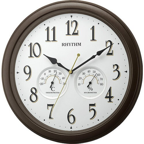 時計 アナログ表示 RHYTHM リズム 壁掛け時計 温湿度計付き 連続秒針 ブラウン φ330x47 [8MGA37SR06] 販売単位：1 送料無料