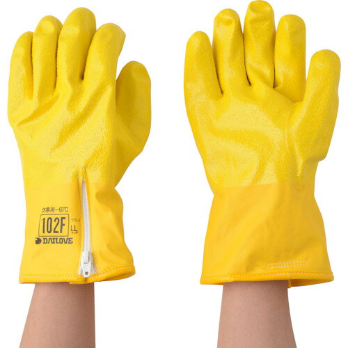 4940656012247｜7219016 [D102FLL] 1黄販売 商品画像については実際の製品と異なる場合がございます。あくまでも商品のスペックをご確認の上ご注文をお願いいたします。※この商品は受注発注の商品です。その為メーカーに在庫がない場合がございます。その場合は大変申し訳ございませんがキャンセルとさせて頂きます。予めご了承下さい。7219016特長-60℃環境下でも硬くならないポリウレタンを使用した防寒用手袋です。表面は、粒子状のすべり止め加工を施しています。ファスナー付です。インナー脱着タイプです。靴底と同素材のポリウレタンを使用しているため丈夫で、軽くて柔らかいです。用途除雪・雪かき・雪下ろしに。冷凍倉庫・冷蔵倉庫に。0℃・-10℃・-20℃・-30℃・-40℃での作業に。洗車・整備、メンテナンス作業に。ガソリン、灯油、軽油などの油周り作業に。林業間伐・伐採作業土木作業農作業田植え機・コンバイン・トラクター運転農薬噴霧草刈りユンボ、クレーン、リフトなどの重機操作玉掛け周辺業務警備・保安作業道路工事漁業・港湾・水場仕事水産加工仕様色：イエローサイズ：LL全長(cm)：28.0手のひら周り(cm)：29.4中指長さ(cm)：8.4厚さ(mm)：3.0(インナー手袋含)素材耐熱温度(℃)：-60仕様2素材耐寒温度：-60℃インナー脱着可能インナー丸洗い可能 ※インナー、アウターは一部縫い付けてあります。材質_仕上表：ポリウレタン裏：綿インナー：起毛アクリル質量183.000G原産国日本JANコード4940656012247「ルーペスタジオ」では、拡大鏡(虫眼鏡/ルーペ)、双眼鏡、単眼鏡、望遠鏡などのレンズ製品を主に取り扱っております。工具製品は常には在庫しておらずお取りよせとなります。ご了承下さい。耐熱・防寒手袋 防寒手袋DAILOVE 防寒用手袋 関連商品へ