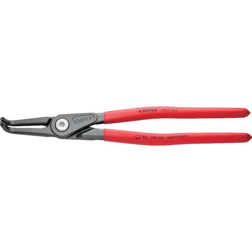 4003773048664｜471-3672 [4821J41] 1丁販売 こちらの商品はメール便対応商品です。メール便対応数：100（※1回のご注文で対応数の合計が101以上だとメール便は対応できませんので予めご了承下さい。) システム上、送料無料と表記されていても、沖縄県・離島宛、大型商品は追加料金をいただく場合があります。別途費用が発生する場合、システムの都合上ご購入時の自動配信メールには追加料金が含まれておりません。当店でご注文内容を確認し、別途メールにてご請求金額を連絡致します。商品画像については実際の製品と異なる場合がございます。あくまでも商品のスペックをご確認の上ご注文をお願いいたします。※この商品は受注発注の商品です。その為メーカーに在庫がない場合がございます。その場合は大変申し訳ございませんがキャンセルとさせて頂きます。予めご了承下さい。471-3672特長ツール寿命は一般的なスナップリングプライヤーの10倍以上です。先端チップはリングとの接触面積が広いため、リングを歪めず確実に保持することができます。スクリュージョイントを採用しており、大変滑らかに可動します。鍛造ボディーにより大変頑丈です。スリムなヘッド形状により、狭い場所での作業も可能です。ハンドルのプラスチックコーティングには滑り防止加工が施されています。用途穴用スナップリングの取り付け、取り外しに。仕様リング使用範囲(mm)：85〜140爪先端径(mm)：3.2全長(mm)：305爪形状：90°曲爪タイプ：穴用モデル：穴用仕様2黒染め仕様材質_仕上焼き入れクロムバナジウム鋼グリップ：ソフトプラスチックコーティング質量576.000G注意スナップリングプライヤーを使用して作業する際には、必ず安全ゴーグルを着用してください。原産国ドイツJANコード4003773048664「ルーペスタジオ」では、拡大鏡(虫眼鏡/ルーペ)、双眼鏡、単眼鏡、望遠鏡などのレンズ製品を主に取り扱っております。工具製品は常には在庫しておらずお取りよせとなります。ご了承下さい。スナップリングプライヤー スナップリングプライヤー（穴用）KNIPEX 穴用精密スナップリングプライヤ−90度 関連商品へ