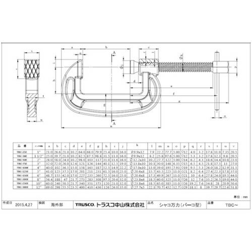 TRUSCO トラスコ中山 シャコ万力(バーコ型)300mm [TBC-300E] 販売単位：1 送料無料