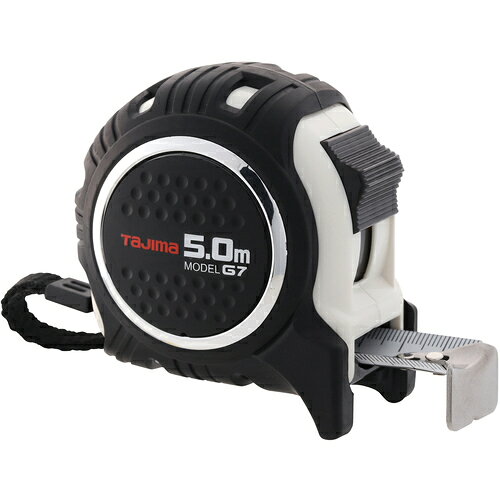 4975364120717｜471-8631 [G7L2550W] 1個販売 システム上、送料無料と表記されていても、沖縄県・離島宛、大型商品は追加料金をいただく場合があります。別途費用が発生する場合、システムの都合上ご購入時の自動配信メールには追加料金が含まれておりません。当店でご注文内容を確認し、別途メールにてご請求金額を連絡致します。商品画像については実際の製品と異なる場合がございます。あくまでも商品のスペックをご確認の上ご注文をお願いいたします。※この商品は受注発注の商品です。その為メーカーに在庫がない場合がございます。その場合は大変申し訳ございませんがキャンセルとさせて頂きます。予めご了承下さい。471-8631特長通常テープより測定距離が伸びる剛性力1.5倍のストロングテープを採用しています。(当社比)弾性樹脂で全身をガードしています。落下時の衝撃から爪を守るフックガードバンパー0点補正移動爪ショックアブソーバー付用途長さ測定用。仕様テープ長さ(m)：5テープ幅(mm)：25水平保持(m)：2.6目盛仕様：メ−トル目盛、JIS1級、両面目盛爪仕様：剛厚爪0点補正移動爪：○455ピッチ表示：○色：黒/白仕様2両面目盛大型ベルトクリップ付ストラップ付ベルトフック付材質_仕上テープ：スチールばね：スチールケース：ABS樹脂カバー：エラストマー樹脂質量330.000G注意本製品には通電性があります。感電に注意して下さい。テープのエッジで手を切る恐れがありますので、手袋を着用して下さい。原産国中国JANコード4975364120717「ルーペスタジオ」では、拡大鏡(虫眼鏡/ルーペ)、双眼鏡、単眼鏡、望遠鏡などのレンズ製品を主に取り扱っております。工具製品は常には在庫しておらずお取りよせとなります。ご了承下さい。コンベックス コンベックス（ゴムカバータイプ）タジマ G7ロック25 5．0m 関連商品へ