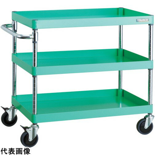 スチール製ワゴン ボルトレスタイプ TRUSCO トラスコ中山 ツールワゴン フェニックスワゴン 省音 600X400XH740 3段 ヤンググリーン [PEW-763C-YG] 販売単位：1 送料無料