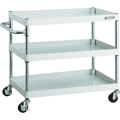スチール製ワゴン ボルトレスタイプ TRUSCO トラスコ中山 ツールワゴン フェニックスワゴン 750X500 3段 Φ75ゴム車輪 ホワイト [PEW-773-G75-W] 販売単位：1 送料無料(4)