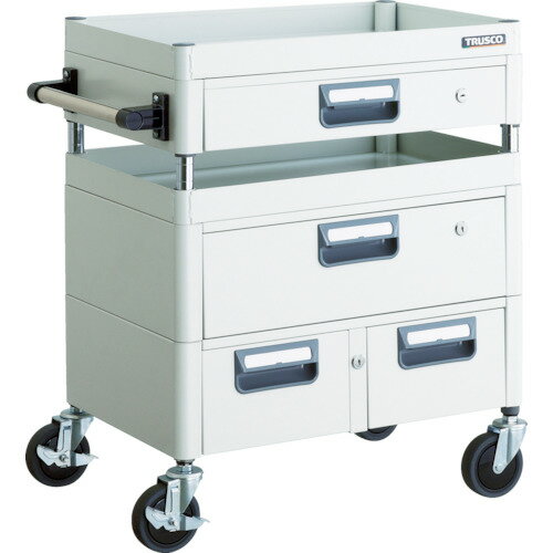スチール製ワゴン ボルトレスタイプ TRUSCO トラスコ中山 ツールワゴン フェニックスワゴン 抗菌 省音 600X400XH740 引出付 ホワイト [PEW-762VWZ-W] 販売単位：1 送料無料