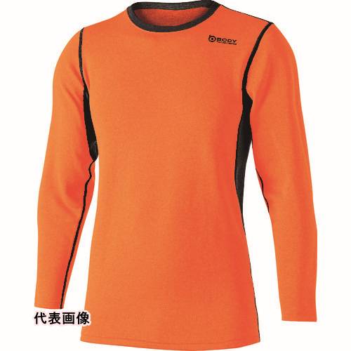 防寒インナー おたふく 【売切廃番】 BT デュアルブラッシュド ヘビーウェイト クルーネックシャツ オレンジ/ブラック S [JW-180-48-S] JW18048S 販売単位：1