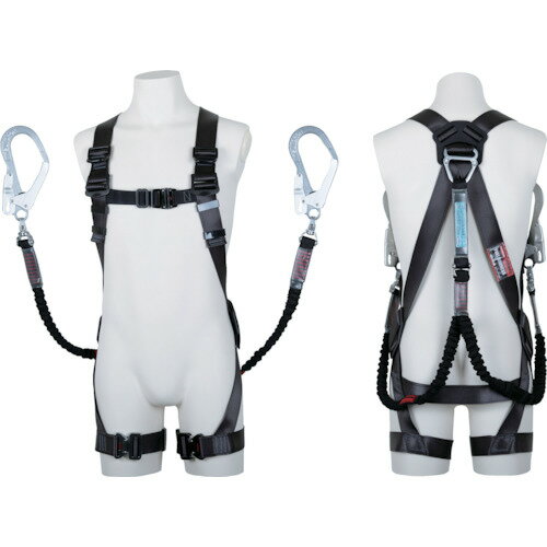 ハーネス型墜落制止具 ベルト無・ランヤード2本 TSUYORON 黒影ハーネス ツインランヤード付き 伸縮式ノビロン(BK) ダークグレー Lサイズ [TH-504-2NV93SV-OT-DG-L-2R23-BX] TH5042NV93SVOTDGL2R23BX 販売単位：1 送料無料