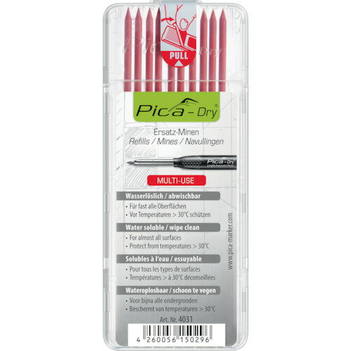 ピカマーカー 建築用シャープペンシル“Dry”用替芯 10本入り 赤 [4031] 4031 販売単位：1