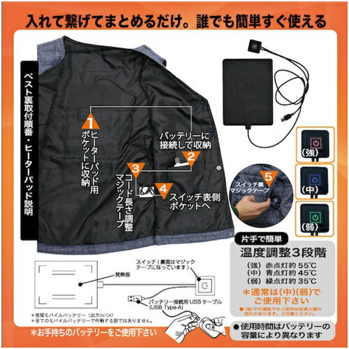 防寒ベスト(温着ヒータータイプ) 室谷 MX1642 中綿ヒーターベスト ネイビー L [MX1642-NV/L] MX1642NVL 販売単位：1 送料無料